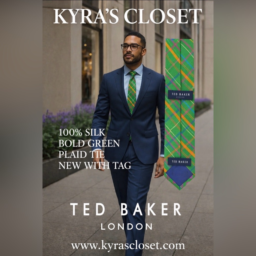 NWT Ted Baker London 100% Silk Bold Green Plaid Tie